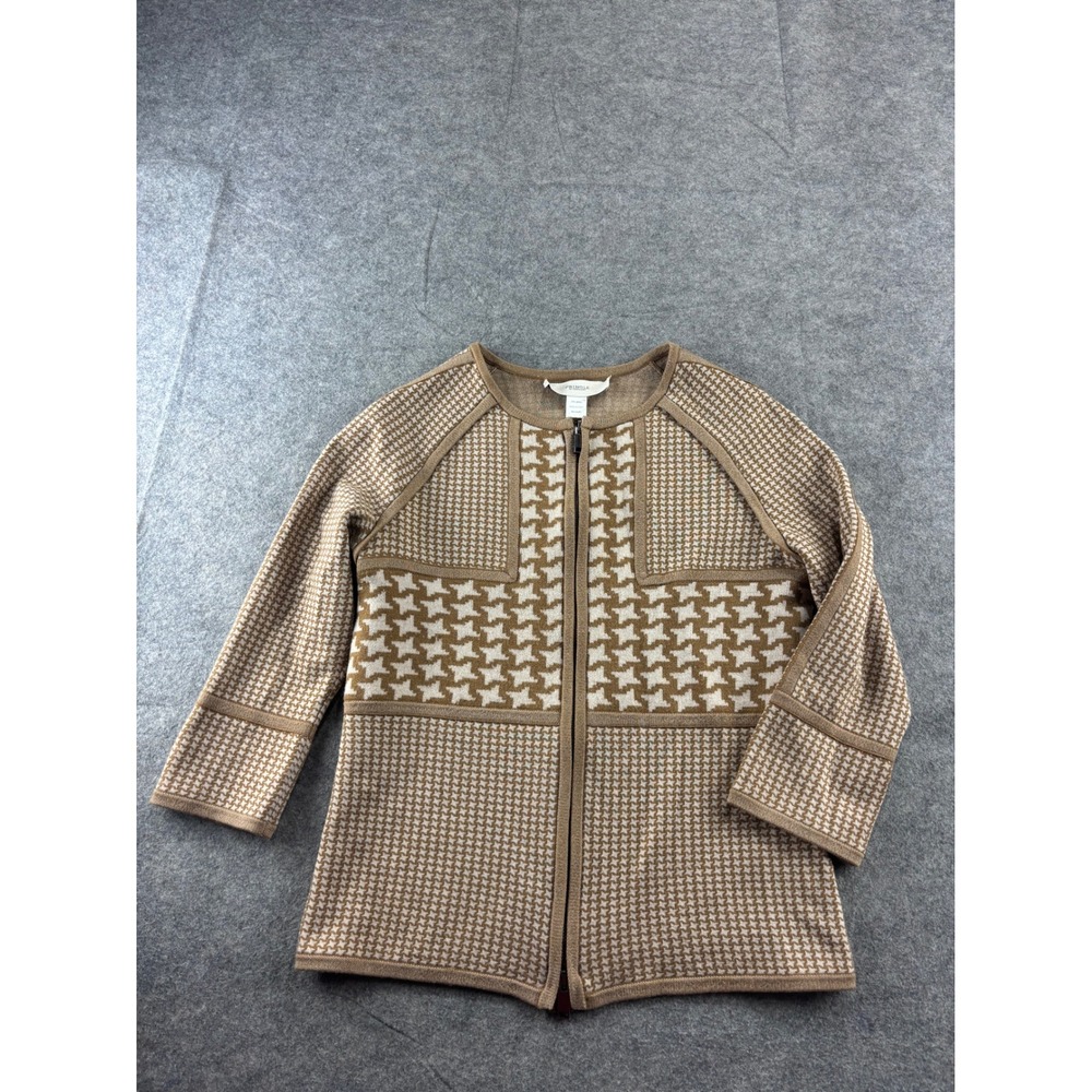 Pringle of Scotland Wool Houndstooth Zip Cardigan Sweater ChIc Prep Italy M